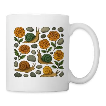 Whimsical Snails and Marigolds Pattern - Mug - white - Right