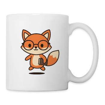 Niedlicher schlauer Fuchstyp mit Brille und Buch - Tasse - Weiß - Rechts