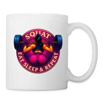 In die Hocke gehen, essen, schlafen & wiederholen! - Tasse - Weiß - Rechts