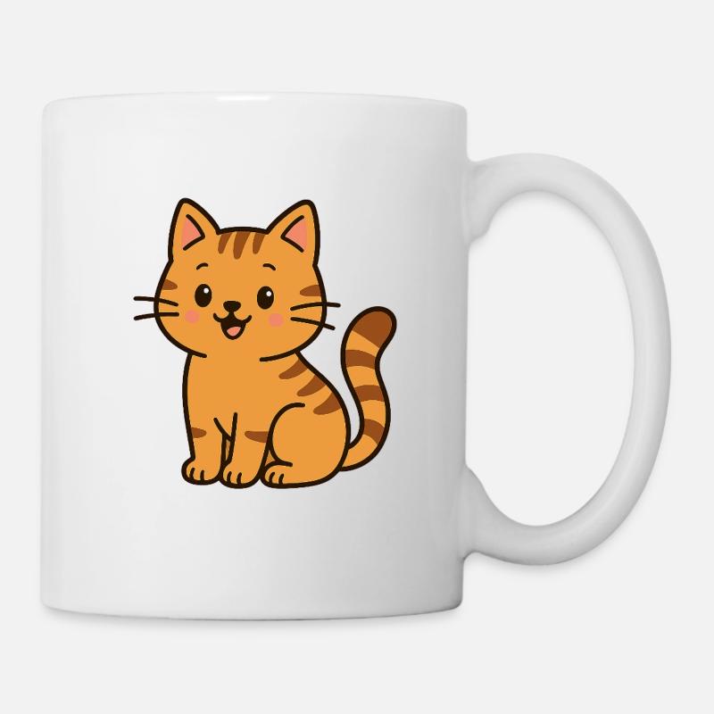 Chat de dessin animé mignon dans la vie quotidienne - Mug blanc - blanc