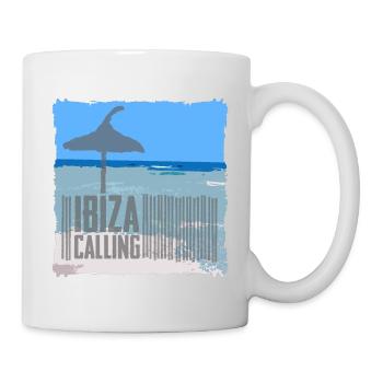 Ibiza beach setting with umbrella - Mug - white - Right