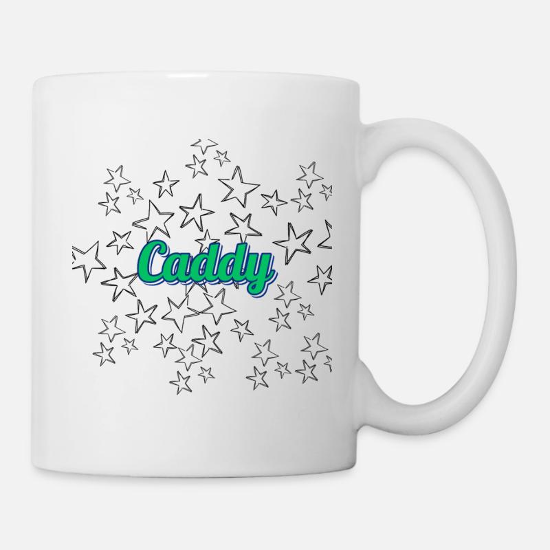 Leuchtender Caddy Schriftzug mit Sternen - Tasse - Weiß