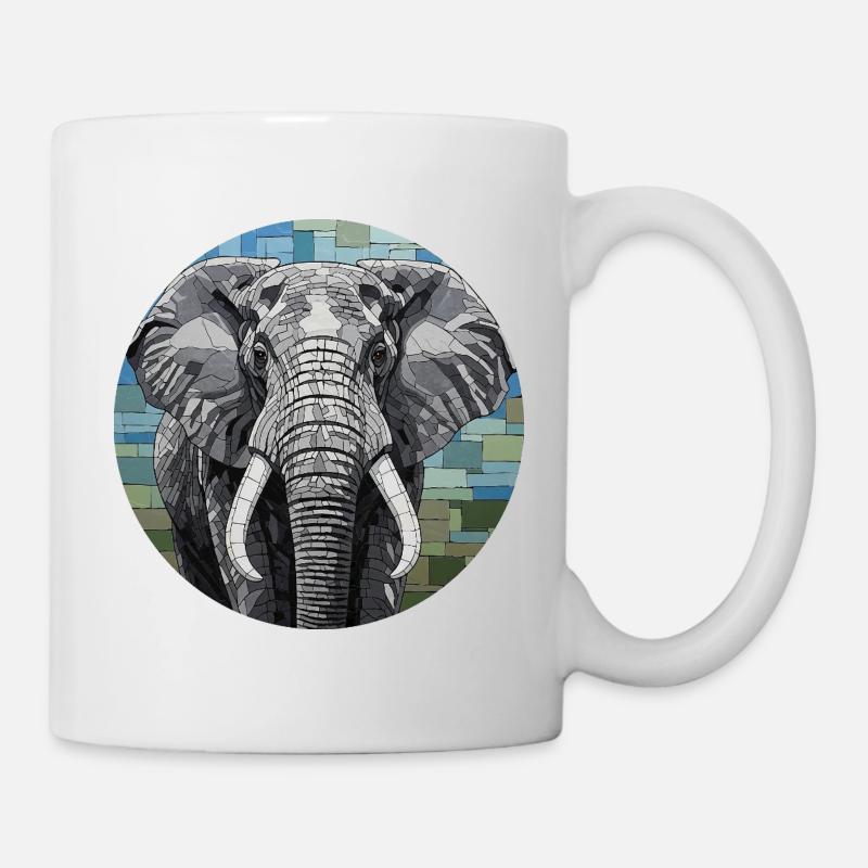 Mosaic Elephant Art Portrait - Mug - white