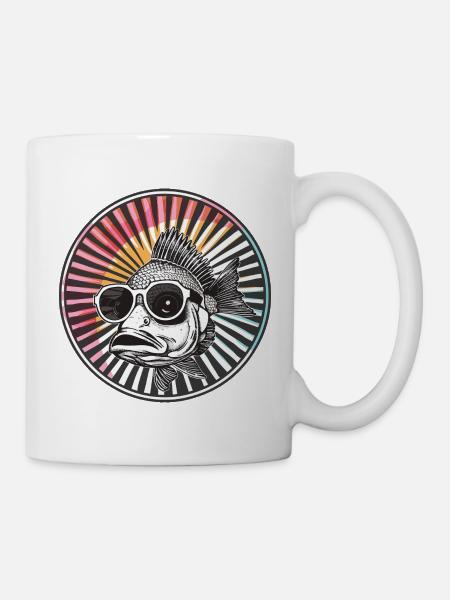 Fisch mit Sonnenbrille im Retro-Design - Tasse - Weiß