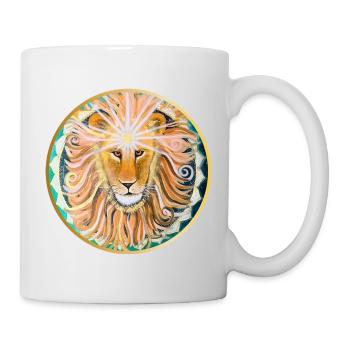 Lion Head with Sun Mandala and Third Eye - Mug - white - Right