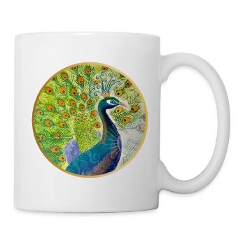 Magnificent peacock with crown - Mug - white - Right