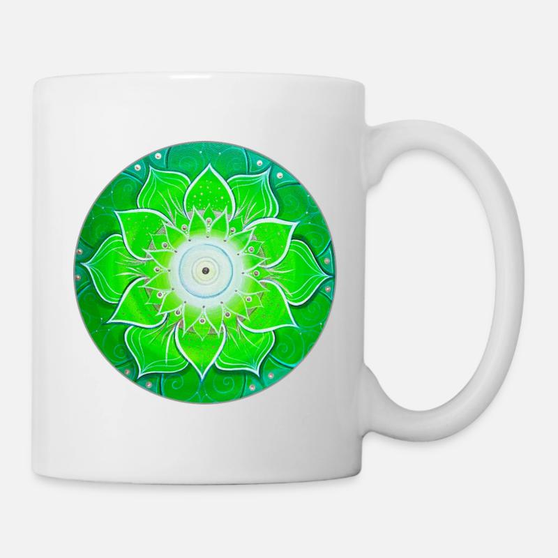 Mandala vert vif avec des feuilles vertes - Mug blanc - blanc