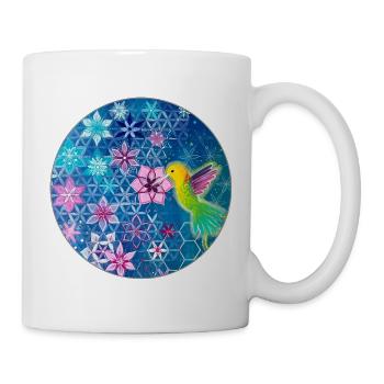 Hummingbird and flowers with sacred geometry - Mug - white - Right