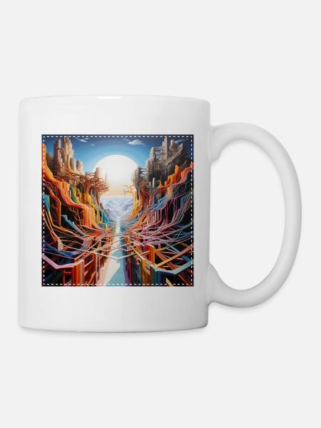 Futuristic landscape with colorful paths surreal - Mug - white
