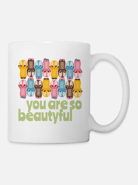 Niedliche Kawaiifiguren you are beautyful - Tasse - Weiß