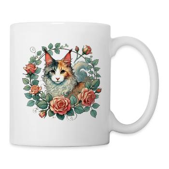 Chat élégant avec cadre floral - Mug blanc - blanc - Droite