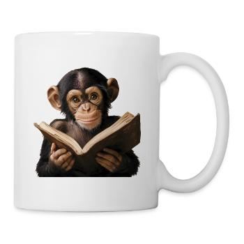 Wissbegieriger Affe mit Buch - Tasse - Weiß - Rechts