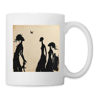 Feminine Silhouetten und minimalistischer Vogel - Tasse - Weiß - Rechts