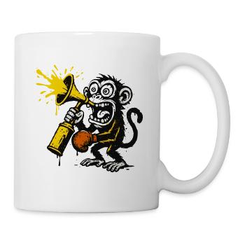 Expressive monkey with megaphone - Mug - white - Right