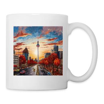 Berliner Skyline Fernsehturm im Sonnenuntergang - Tasse - Weiß - Rechts