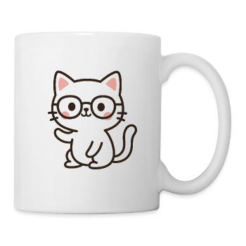 Niedliche Katzenillustration mit Brille - Tasse - Weiß - Rechts