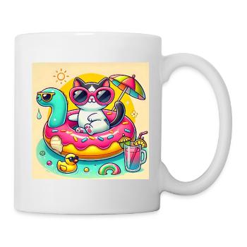 Cute Cat on Colorful Pool Buoy - Mug - white - Right