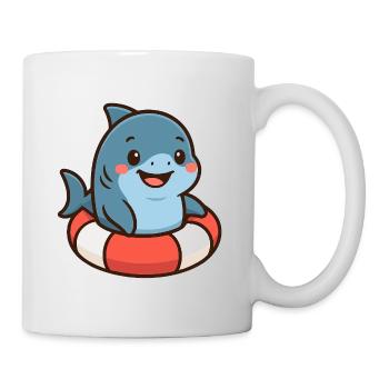 Niedlicher Hai im Schwimmring – kindliches Motiv - Tasse - Weiß - Rechts