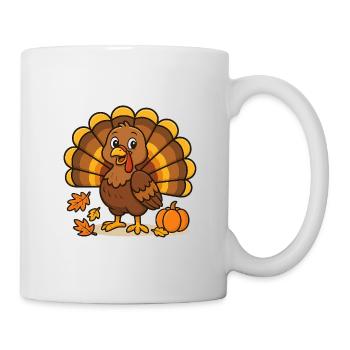 Autumnal cartoon turkey with pumpkin - Mug - white - Right