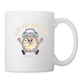 Vintage Cartoon Clock – Late but Worth It - Mug - white - Right