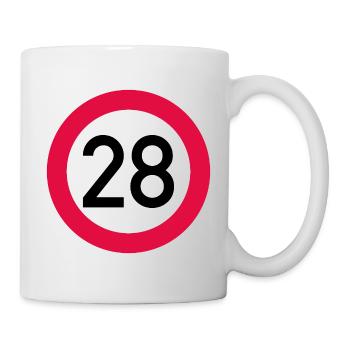 28. Geburtstag Achtung! Verkehrsschild 28 Km/h - Tasse - Weiß - Rechts