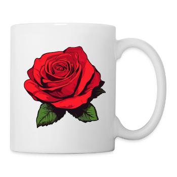 Rose rot mit Blätter - Tasse - Weiß - Rechts