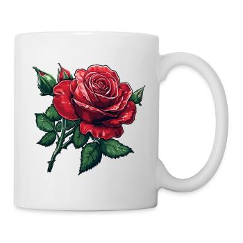 Rose with buds and drops of water - Mug - white - Right
