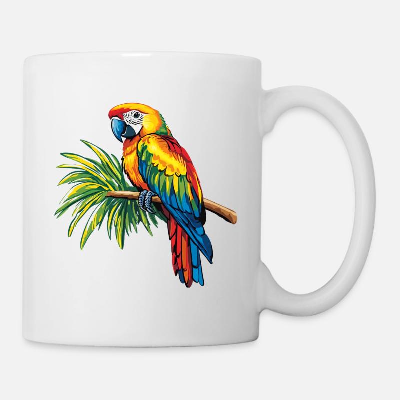Bunter Papagei auf Zweig - Tasse - Weiß