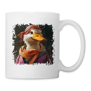 Anthropomorphic duck with colorful scarf - Mug - white - Right