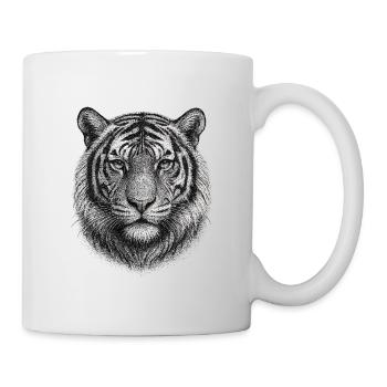 Black and White Tiger Head Drawing - Mug - white - Right