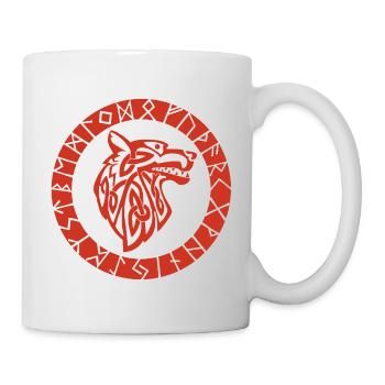 Wikinger Roter Wolf Emblem - Tasse - Weiß - Rechts