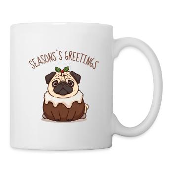 Cartoon Pug as Spice Cake – Season's Greetings - Mug - white - Right
