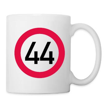 44. Geburtstag Achtung! Verkehrsschild 44 Km/h - Tasse - Weiß - Rechts