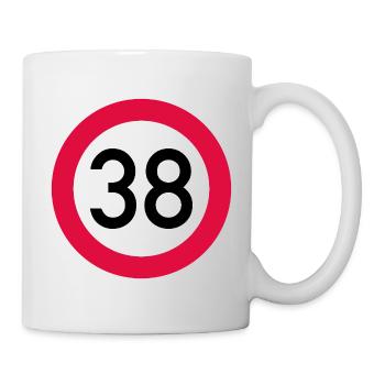 38. Geburtstag Achtung! Verkehrsschild 38 Km/h - Tasse - Weiß - Rechts