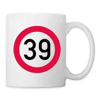 39e anniversaire Attention ! Panneau de signalisation 39 Km/h - Mug blanc - blanc - Droite