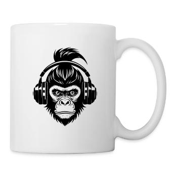 Fokussiert Affenkopf Gaming Kopfhörer Crew Shirt - Tasse - Weiß - Rechts