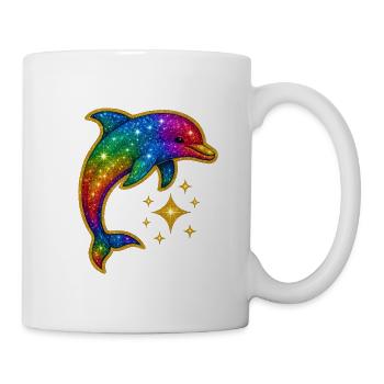 Regenbogen Glitzer Delfin - Tasse - Weiß - Rechts