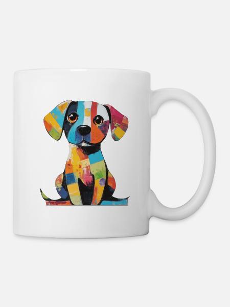 Farbenfroher Patchwork, bunter Hund - Tasse - Weiß