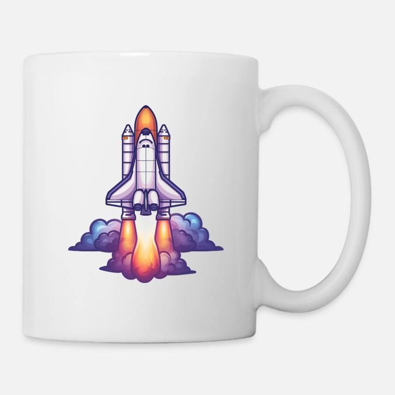 Fusée de dessin animé en vol - Mug blanc - blanc