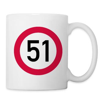 51. Geburtstag Achtung! Verkehrsschild 51 Km/h - Tasse - Weiß - Rechts