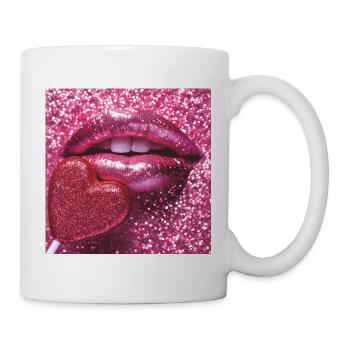 Lèvres glitter rose et cœur en sucre - Mug blanc - blanc - Droite