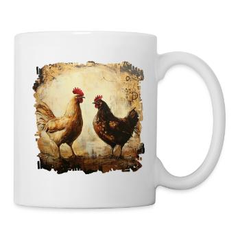 Rustikales Duo aus Hahn und Huhn, Ölmalerei - Tasse - Weiß - Rechts