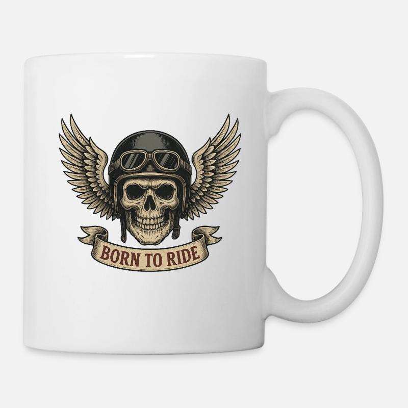 Born to Ride Skull with Wings - Mug - white