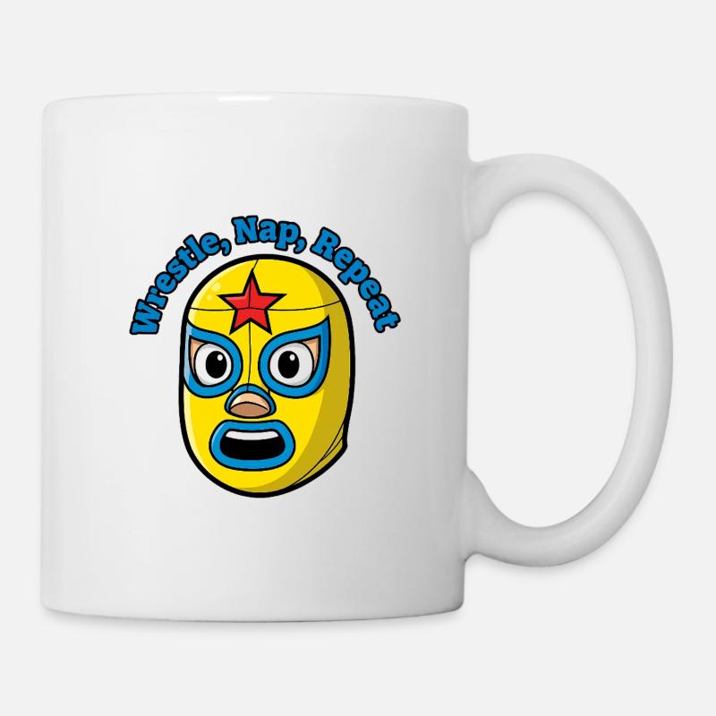 Wrestling Mask Wrestle, Nap Repeat - Mug - white