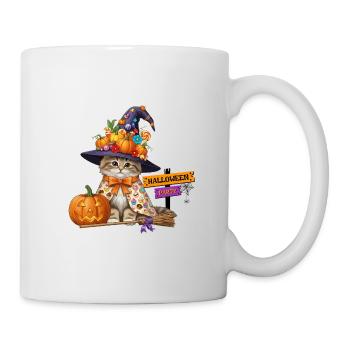 Cute Witch Cat with Pumpkin – Halloween Party - Mug - white - Right