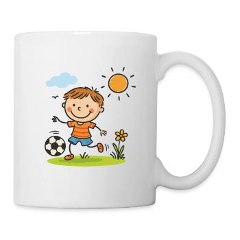 Sonnenbeschienenes Fußballkind Karikatur - Tasse - Weiß - Rechts