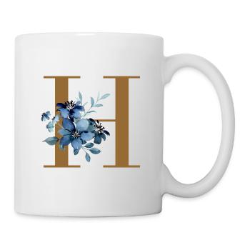 Florales H – Goldener Buchstabe mit Blüten - Tasse - Weiß - Rechts