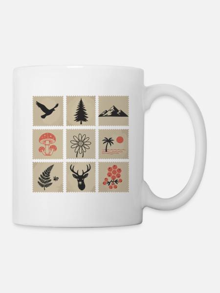 Natur Briefmarken Collage - Tasse - Weiß