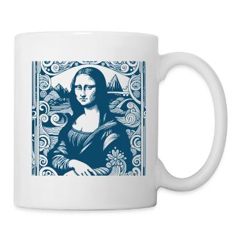 Blaues modernes Mona-Lisa Motiv mit Wellen druck  - Tasse - Weiß - Rechts