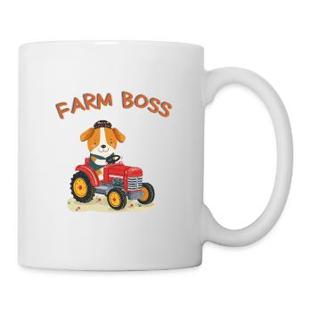 Cartoon Hund auf Traktor – Farm Leader Design - Tasse - Weiß - Rechts